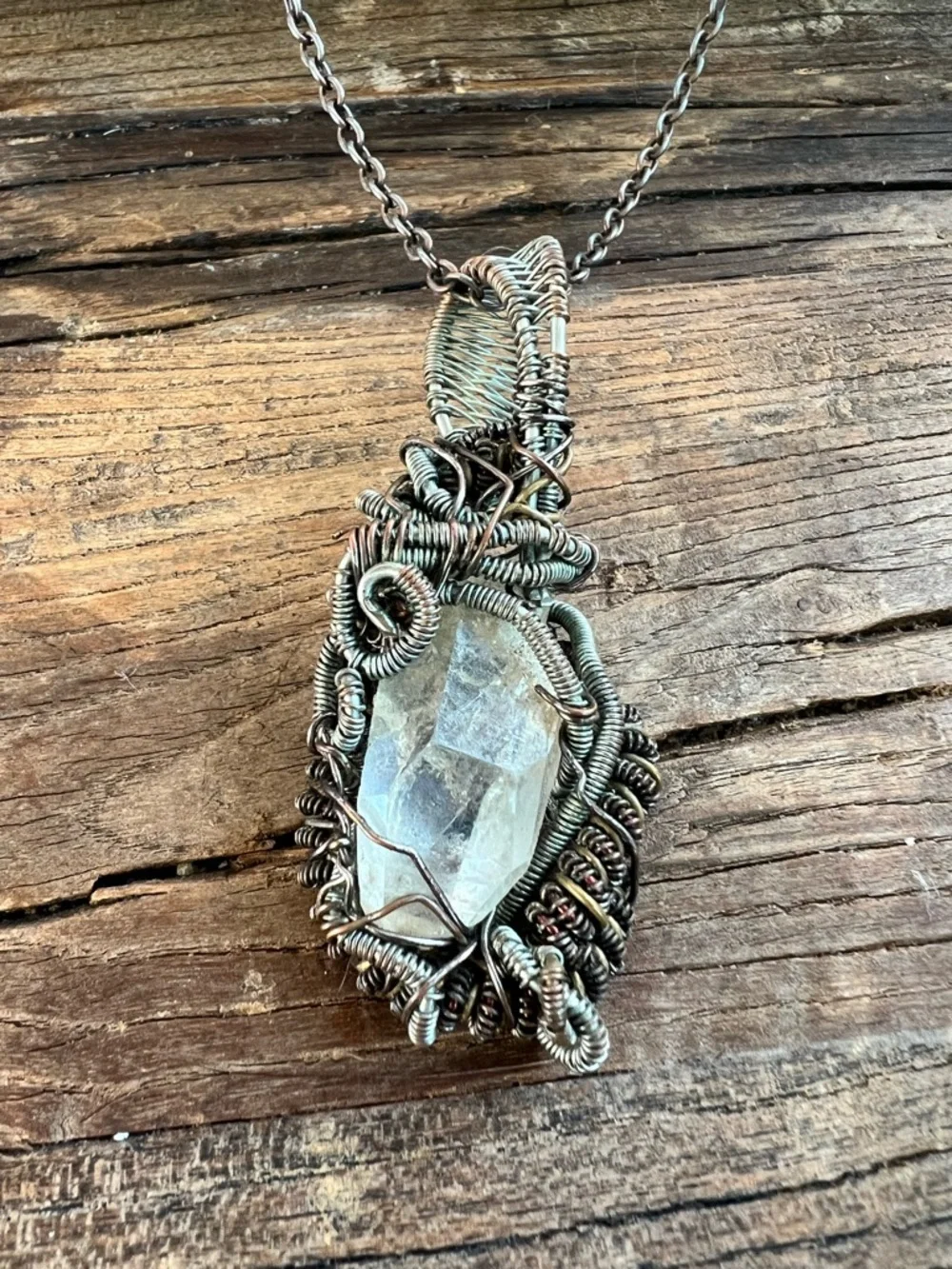 Handcrafted Wire-Wrapped Clear Crystal Pendant Necklace - Silver-Tone magical